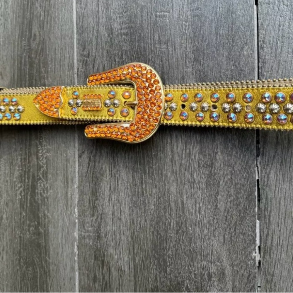 b.b. Simon Gold Fire Double Row Size 32 Studded Crystal belt - Picture 4 of 10